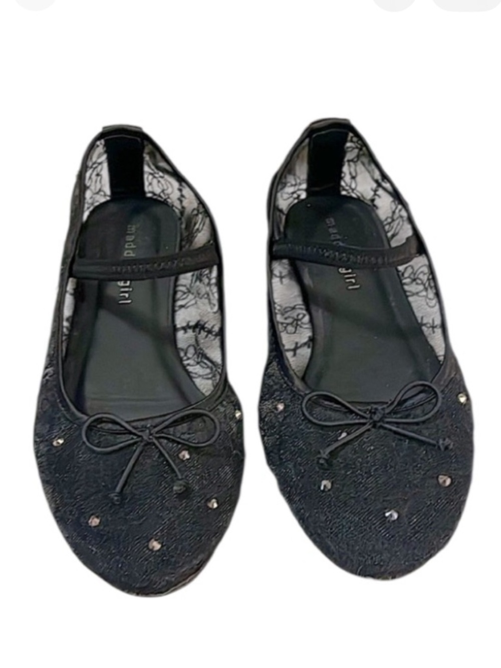 Madden Girl Mesh Lace Rhinestone Maryjane High Vamp Ballet Slip On Shoes 7.5